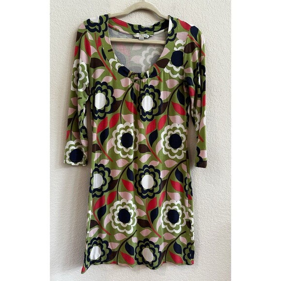 Boden US 6 Retro Floral Viscose Jersey Stretch 3/4 Sleeve Shift Dress - Picture 1 of 6